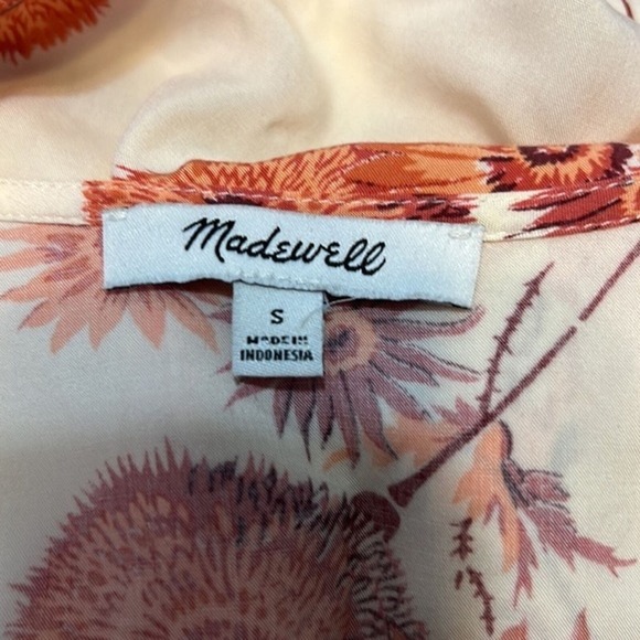 Madewell Shirt Womens Small Cream Orange Sash Tie Wrap Top Dutch Dandelion Print - Picture 6 of 10